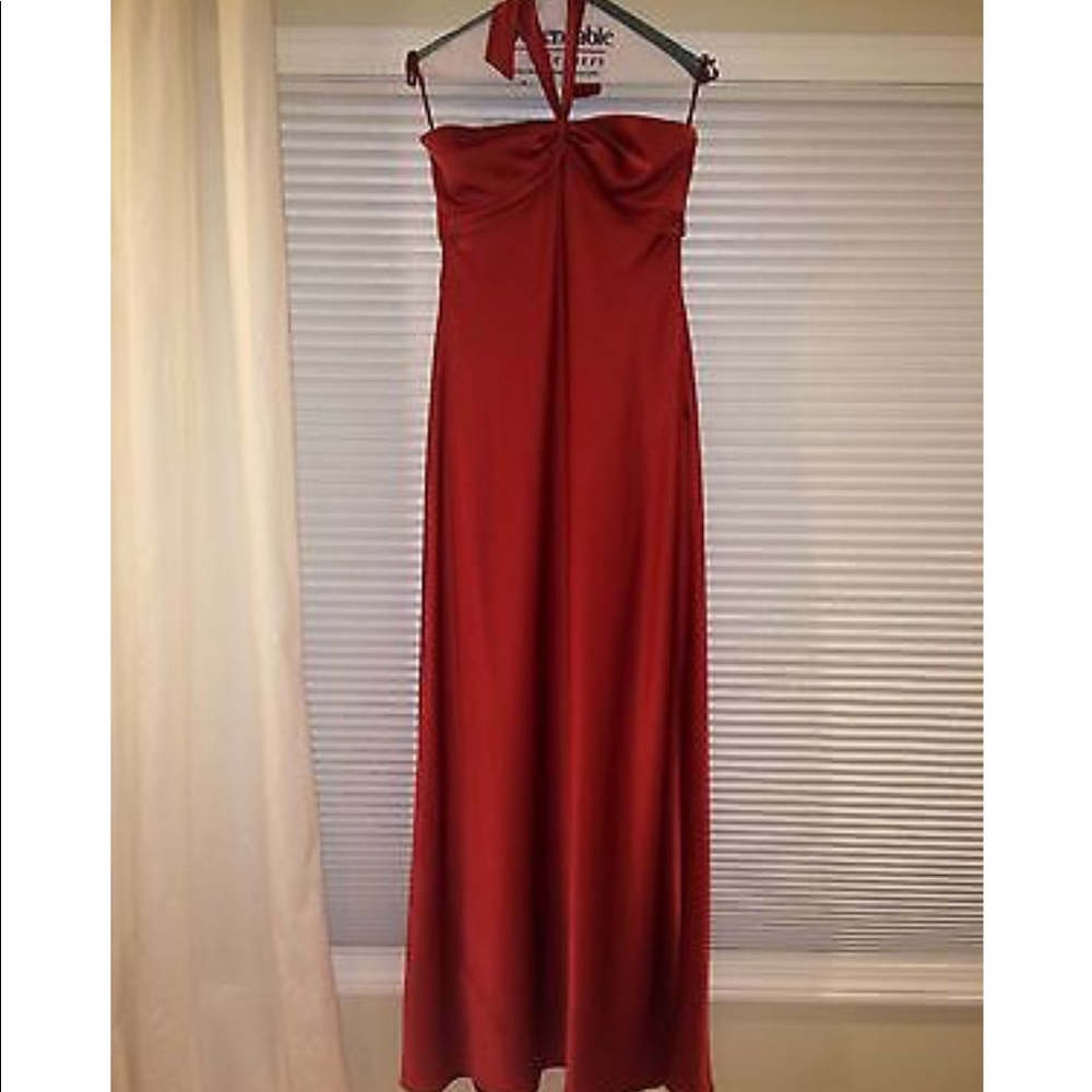 NWT BCBG SATIN HALTER DRESS SAFFRON M